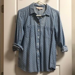 polka dot LOFT long sleeve chambray button up